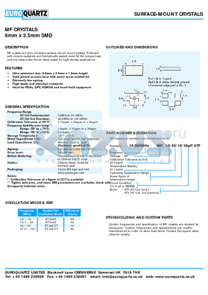 MF1050 datasheet - SURFACE-MOUNT CRYSTALS