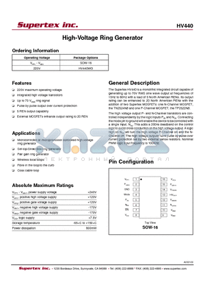 HV440 datasheet - High-Voltage Ring Generator