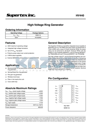 HV440WG datasheet - High-Voltage Ring Generator