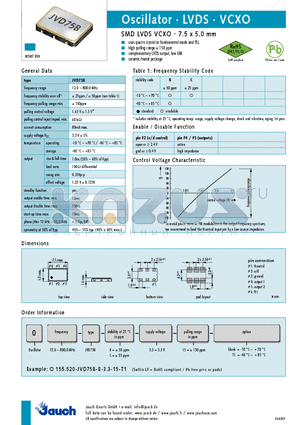 O155.520-JVD75B-C-3.3-15 datasheet - SMD LVDS VCXO