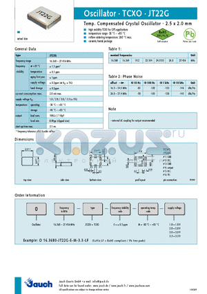 O16.368-JT22G-E-M-3.0 datasheet - Temp. Compensated Crystal Oscillator