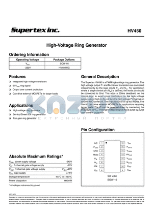 HV450WG datasheet - High-Voltage Ring Generator