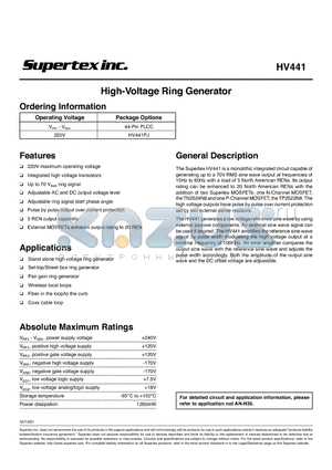 HV441 datasheet - High-Voltage Ring Generator