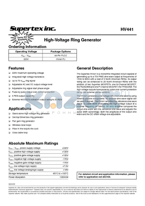 HV441 datasheet - High-Voltage Ring Generator