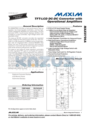 MAX8795A datasheet - TFT-LCD DC-DC Converter with Operational Amplifiers 0.6mA Quiescent Current