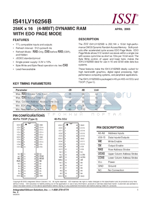 IS41LV16256B-35K datasheet - 256K x 16 (4-MBIT) DYNAMIC RAM WITH EDO PAGE MODE