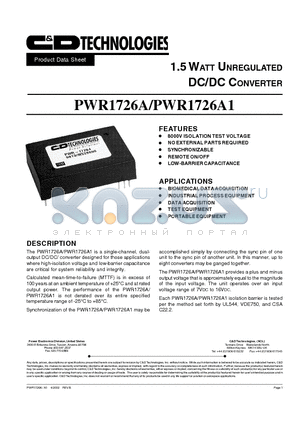 PWR1726A datasheet - 1.5 WATT UNREGULATED DC/DC CONVERTER