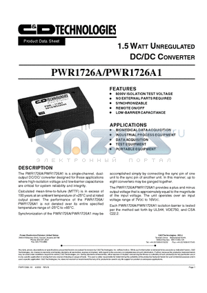 PWR1726 datasheet - 1.5 WATT UNREGULATED DC/DC CONVERTER