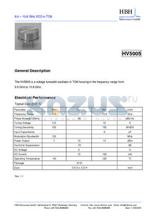 HV5005 datasheet - 9.9 - 10.8 GHz VCO in TO8