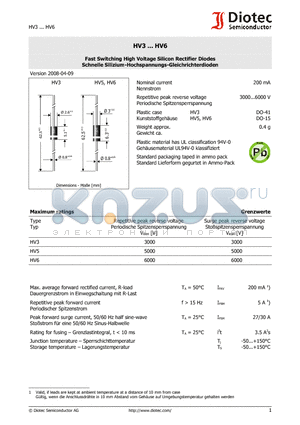 HV5 datasheet - Fast Switching High Voltage Silicon Rectifier Diodes
