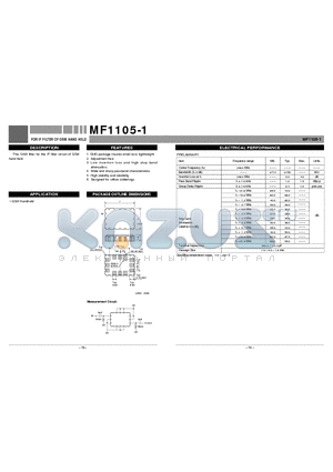 MF1105-1 datasheet - FOR IF FILTER OF GSM HAND HELD