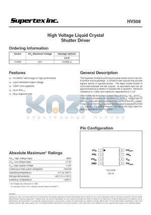 HV508LG datasheet - High Voltage Liquid Crystal Shutter Driver