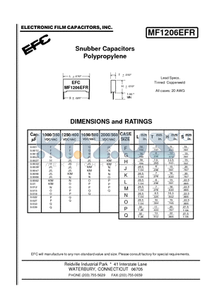 MF1206EFR datasheet - Snubber Capacitors Polypropylene