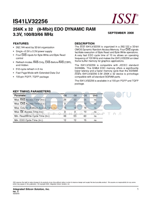 IS41LV32256-35PQ datasheet - 256K x 32 (8-Mbit) EDO DYNAMIC RAM 3.3V, 100/83/66 MHz