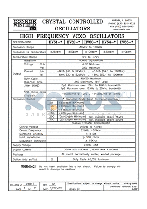 HV51-52300 datasheet - HIGH FREQUENCY VCXO OSCILLATORS