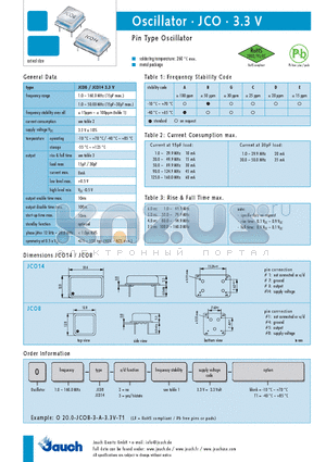 O20.0-JCO8-2-D-3.3V-T1 datasheet - Pin Type Oscillator