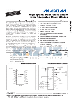 MAX8811EEE+ datasheet - High-Speed, Dual-Phase Driver with Integrated Boost Diodes