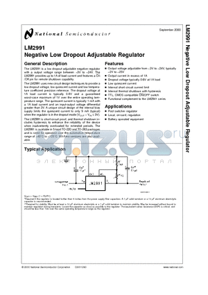 LM2991 datasheet - Negative Low Dropout Adjustable Regulator