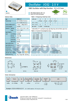 O20.0-JO32-A-2.5-1 datasheet - SMD Oscillator with Stop Function