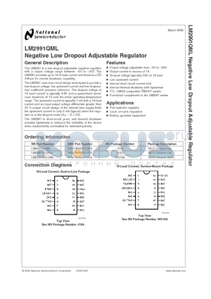 LM2991J-QML datasheet - Negative Low Dropout Adjustable Regulator