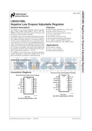 LM2991QML datasheet - Negative Low Dropout Adjustable Regulator