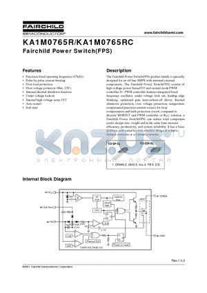 KA1M0765RC-YDTU datasheet - Fairchild Power Switch(FPS)