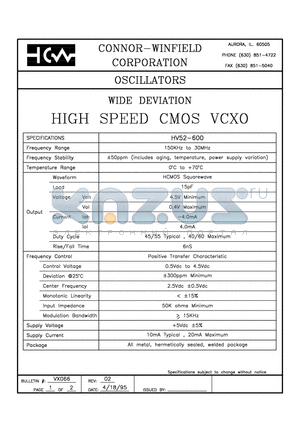 HV52-600 datasheet - HIGH SPEED CMOS VCXO