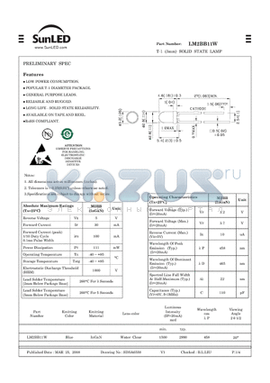 LM2BB11W datasheet - T-1 (3mm) SOLID STATE LAMP