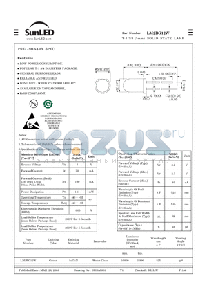 LM2BG12W datasheet - T-1 3/4 (5mm) SOLID STATE LAMP