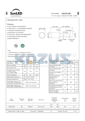 LM2CR12W datasheet - T-1 3/4 (5mm) SOLID STATE LAMP