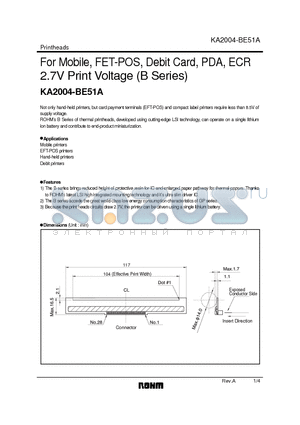 KA2004-BE51A datasheet - For Mobile, FET-POS, Debit Card, PDA, ECR 2.7V Print Voltage (B Series)