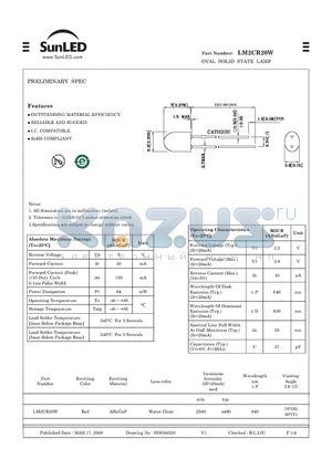 LM2CR20W datasheet - OVAL SOLID STATE LAMP