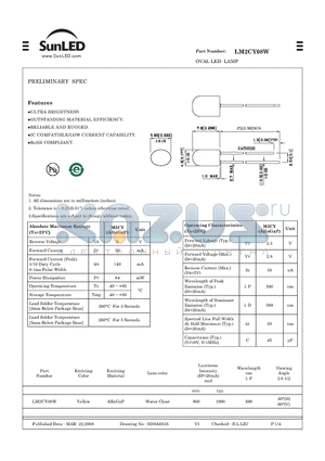 LM2CY08W datasheet - OVAL LED LAMP