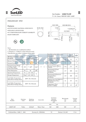 LM2CY14W datasheet - T-1 3/4 (5mm) ROUND LED LAMP