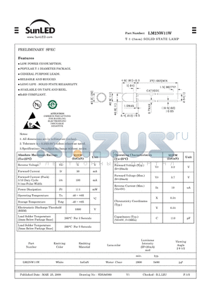 LM2NW11W datasheet - T-1 (3mm) SOLID STATE LAMP