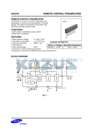 KA2181 datasheet - REMOTE CONTROL PREAMPLIFIER