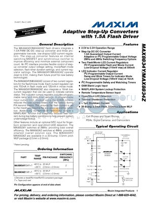 MAX8834Y datasheet - Adaptive Step-Up Converters with 1.5A Flash Driver