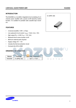 KA22066 datasheet - 4.0W DUAL AUDIO POWER AMP.