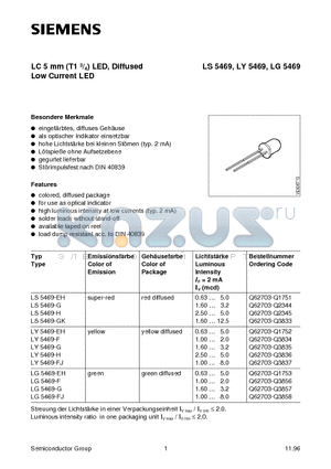LY5469-F datasheet - LC 5 mm T1 3/4 LED, Diffused Low Current LED