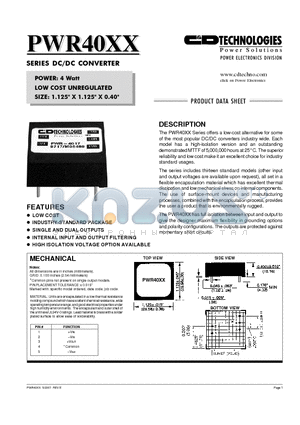 PWR4005 datasheet - SERIES DC/DC CONVERTER