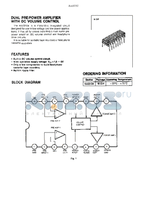 KA22134 datasheet - DUAL PRE-POWER AMPLIFIER WITH DC VOLUME CONTROL