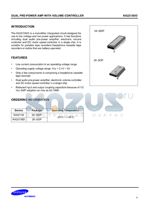 KA22136-D datasheet - DUAL PRE-POWER AMP WITH VOLUME CONTROLLER