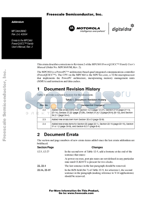 MPC860UMAD datasheet - Errata to the MPC860 PowerQUICC Family Users Manual, Rev. 2