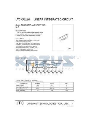 KA22241 datasheet - DUAL EQUALIZER AMPLIFIER WITH ALC