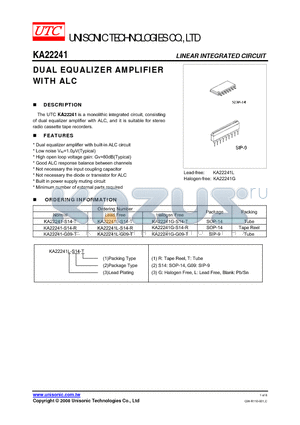 KA22241 datasheet - DUAL EQUALIZER AMPLIFIER WITH ALC