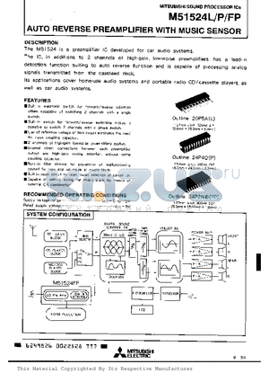 M51524L datasheet - AUTO REVERSE PREAMPLIFIER WITH MUSIC SENSOR