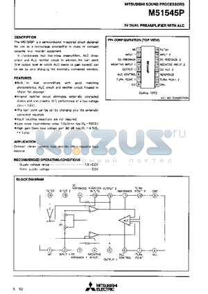 M51545P datasheet - 3V DUAL PREAMPLIFIER WITH ALC