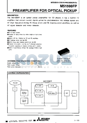 M51598FP datasheet - PREAMPLIFIER FOR OPTICAL PICKUP