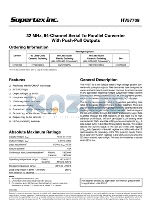 HV57708DG datasheet - 32 MHz, 64-Channel Serial To Parallel Converter With Push-Pull Outputs