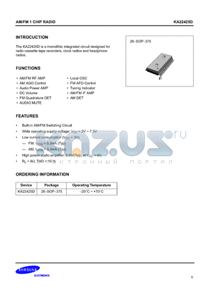 KA22425D datasheet - AM/FM 1 CHIP RADIO